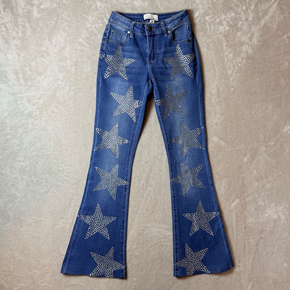 Austin Landing Rhinestone Star Flare Jeans Size 00/23 Y2K Bootcut Denim - Picture 1 of 11